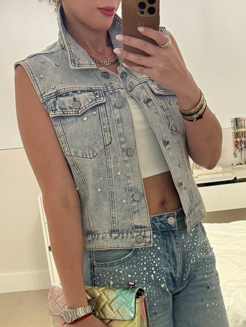 Light Denim Jacket with crystal details